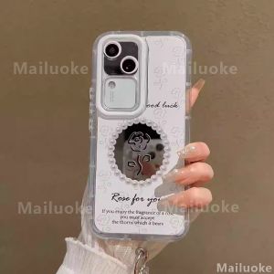 Vivo V27 V29 V40 5G เคส Vivo V40 V30 V27 Pro 5G สร้อยข้อมือเคสลายดอกไม้กุหลาบที่สวยงามทันสมัย Kaca Rias กระจกวิเศษป้ายดอกไม้ศิลปะสด