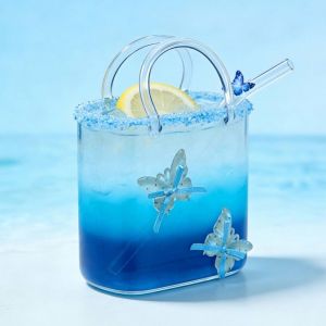 MAOMEI STORE Sự mới lạ Túi xách Ly thủy tinh với ống hút Dung tích 750ml Ly rượu trái cây Bể cá mini Trong suốt Uống cà phê Bơi lội mùa hè