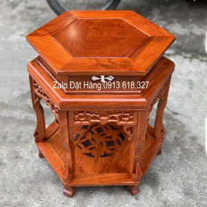 Đôn chiện kiểu lục giác mặt 40cm phòng khách gỗ hương cao 50607080cm