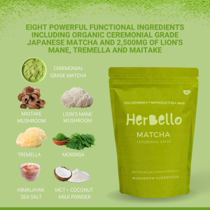 HerBello Mushroom Matcha| Ceremonial Grade Matcha | Japanese Matcha| Superfood Drink| Green Tea| Healthy Drink |Mushroom| Tremella| Lions mane| Maitake
