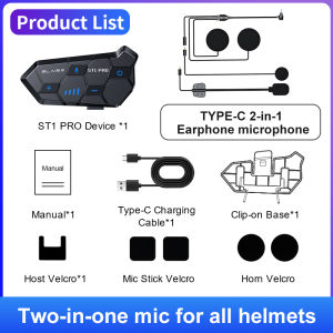 Blaise GT1 Helmet Intercom Headset Music Sharing For 2 Riders with 1000-meter Talk Distance For Talke&Listen To Music Simultaneously GRB Lighting  2 Mobile Phone Connection Intelligent Noise Reduction and 22-hour Battery Life