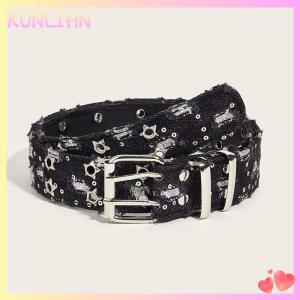 [KUNLIAN] Y2K Punk Star Sequins Belts Women Men PU Waist Strap Double Row Hollow Trendy Waistband Jeans Skirt Decoration