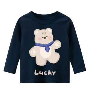 Baju Atasan Kaos Anak Premium Lengan Panjang Unise Cowok-Cewek Berkarakter Motif Lucky Bear