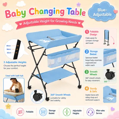 PlayPark Foldable Baby Diaper Changing Table Portable Baby Changing Station Newborn Nursing Table with Storage for 0-3 Years Old