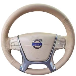 Kaly For Volvo S80L/XC70/XC60 09-11-12-13-14-15 Custom Genuine Leather Car Interior Braid Non-slip Car Steering Wheel Cover B8T9H
