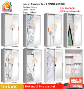 KLIKFURNITURE Lemari Pakaian Besi Pintu SLIDING Cermin Anti Rayap Banjir SLD 903