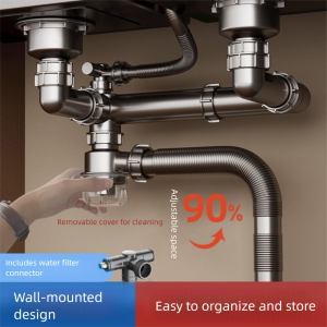 RISEDOT Single/Double Bowl Sink Drain Pipe Set Plastic Space Saving Sewer Replacement Pipe Easy Install Anti-Leak Drainage Kit Kitchen