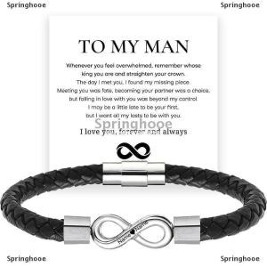 [COD] Springhooe Gift For Men Infinity Bracelet Braided Leather Forever Linked Together Stainless Steel Engraved With Love You Forever Jewelry