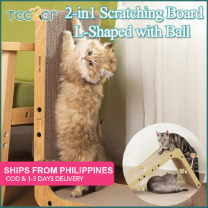 Teeker Pet L Shaped Cat Scratcher 2 in1 Scratching Board for Indoor Kitten Protecting Furniture Cardboard Box Scratch Pad with Ball Toy Scratching Pad for Cats