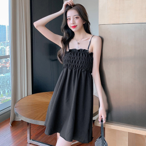 IELGY korean style womens high waist and thin solid color dress with fungus
