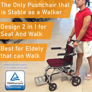 ViN-31A Lightweight Wheelchair for Elderly 8 kg Compact Travel Pushchair foldable Aluminum Alloy Carrier Bag pack Haversack Portable Comfy Cushion Footrest