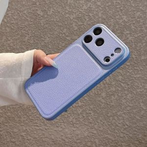 Lychee Grain Matte Skin Protection Phone Case For iPhone 18 17 16 15 14 13 Pro Max PU Leather Hybrid Shockproof Solid Back Cover