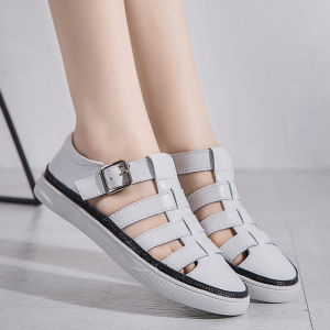 DOSREAL Flat Sandals For Women Genuine Leather Casual Beach Shoes Fashion Korean White Sandals Big Size 42 Flats Heel Women Shoes