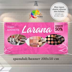 Cetak Spanduk Banner Merah Muda Estetik Elegan Bingkai Toko Kosmetik