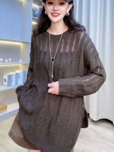 TTQQ Womens Pullover Round Neck Hollow Long-sleeved Sweater Top