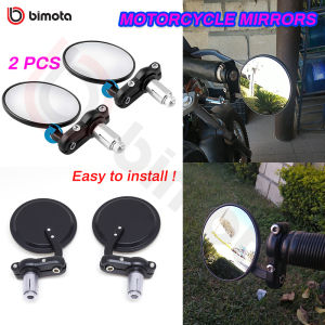 Bimota 2Pcs Motorcycle Rear View Mirror Round 7/8 Inch Handle Bar End Foldable Mirrors Handle Bar End Mirror