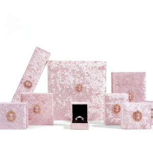 ELLIER Vintage Velvet Jewelry Box Pink Rhinestone Necklace Bracelet Case Portable Pearl Rings Bearer Box Jewelry Storage