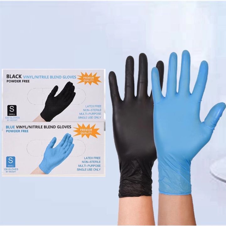 100pcs BLACK VINYL/NITRILE GLOVES MULTI-PURPOSE DISPOSABLE
