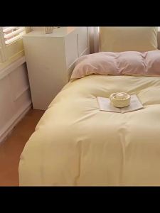 Solid Color Brushed Cotton Four-Piece Set Simple Style Bed Sheet Duvet Cover Washable Quilt Cover Student Dormitory Autumn Winter Bedding [ Free Shipping ]