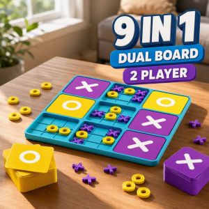 Tic Tac Toe Strategy Board Game 9 In 1 Puzzle Set Travel Portable Compact Storage Family Tabletop