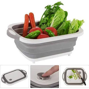 Folding Chopping Board - Collapsible Washing Bowl Draining Basket