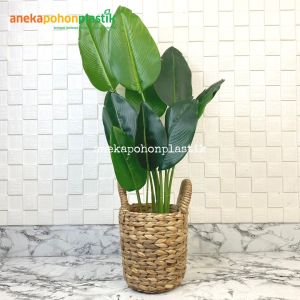 Pohon Hias Daun Pisang Latex Artificial T75 Pot Dasar Hitam Plastik Cover Eceng Gondok Handle Small Dekorasi Ruangan Rumah