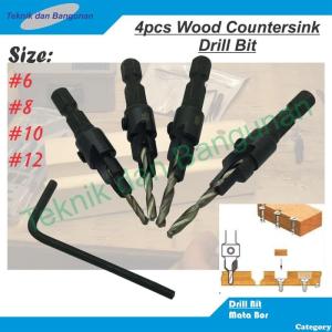 Mata Bor Kayu Countersink HSS Drill Bit Set Isi 4 Nomor #6 - #12 ABD
