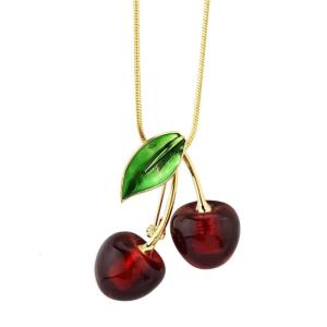 Multipurpose Cherry Shape Pendant Necklace Elegant Sweater Accessory Artificial Texture Fashion Neck