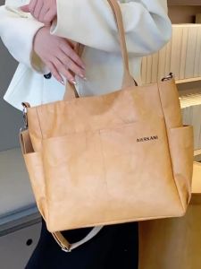 Wholesale DuPont paper tote bags washable textured tear-resistant made of kraft paper new trendy retro style hand-held and shoulder bags