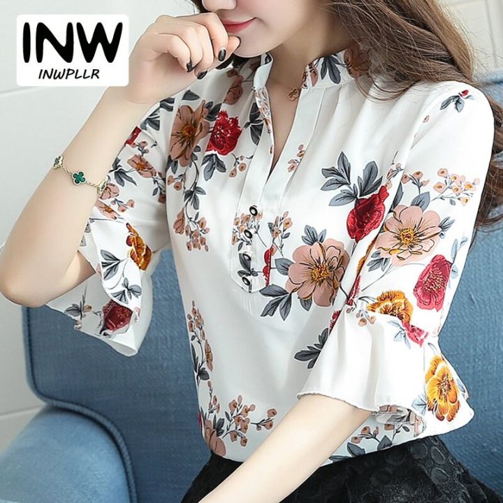 Blusas Femininas 2018 New Fashion Chiffon Blouse Women Printed Blouses Floral Print Shirts Summer Ladies Tops Big Size Lazada Singapore