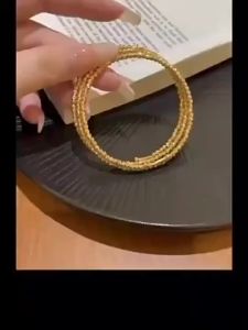 Sansheng Sanshi Flash Disco Beads Bracelet Vietnam Placer Gold Three Ring Bracelet Retractable Memory Elastic Bracelet Wholesale