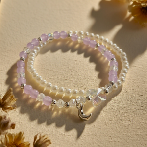 Crystal Pearl Bracelet Set Handmade Beaded Wrist Stack Moon Star Charm Irridescent Butterfly