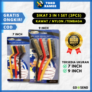 Sikat Kawat Kecil 7 Inch / Besar 9 Inch 1 Set Isi 3 Pcs | Sikat Tembaga Nilon Nylon Besi Baja Kuningan Pembersih Noda Kompor Anti Karat Wire Brush