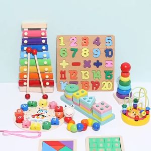 Mainan Kanak Kids Wooden Educational Toys Puzzle Blocks Montessori Learning Early Education Toy