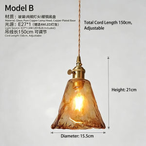Vintage Amber Glass Pendant Light with Brass Gold Socket E27 Holder and SwitchAdjustable Cord Caramel Coffee Hanging Ceiling Lamp for Kitchen Island Dining Room Bedroom