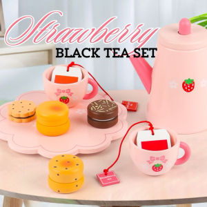 Wooden Strawberry Black Tea Set Pretend Play Toys Dessert with tea set Toy Girl gift set Wooden toys