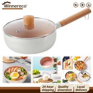 【WINNERECO】หม้อป้องกันติดพร้อมหม้อทำอาหารฝาพร้อมเทช่องน้ำและหม้อซุปไม้จับ 18 ซม. หม้อก๋วยเตี๋ยวสำหรับเต้าอุปกรณ์เหนี่ยวนำก๊าซ
