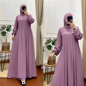 gamis wanita terbaru Bahan Cringkle Airflow Inara Maxy Adem tebal tidak nerawang Payet Mutiara (COD)
