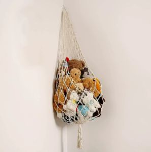 Bedroom decoration hand woven storage net bag cotton rope decoration wall facing doll storage swing net bag