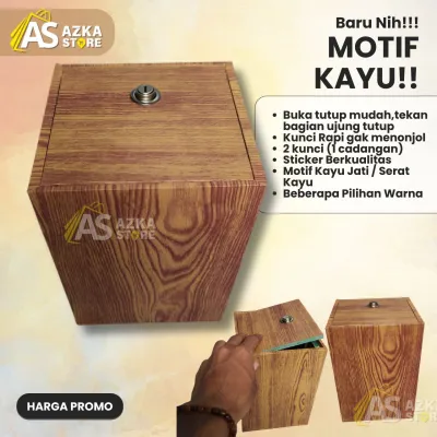 Kotak Penyimpanan - Celengan Bentuk Kotak Ukuran 15x15x20cm Pake Kunci Motif Kayu