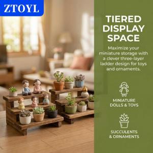 [COD]🔥🔥🔥ZTOYL Dollhouse 3 Layer Wooden Shelf Mini Flower Stand Model for Plant Rack Garden Accessories
