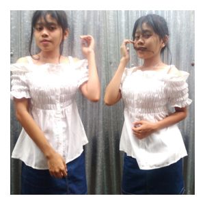 T-OS ATASAN WANITA BLUS SABRINA LENGAN PENDEK KERUT PUNDAK TALI 10069