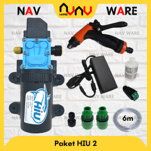 Paket Lengkap HIU 100psi Pompa Air DC 12V Selang 6 Meter Quick Release - Alat Cuci Motor Mobil AC High Pressure Sprayer Gun Model Taman