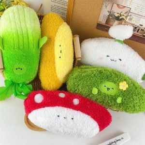 Jonathansdg pencil box small pencil case cute pencil case aesthetic Storage Broccoli Garlic Pen Bag Large Capacity Korean Style Vegetable Stationery Bag Kawaii Aesthetic Plush Fruit Pencil Pouch Stationery Holder
