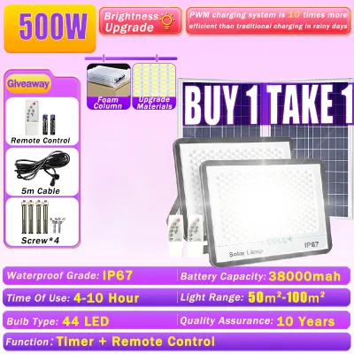 10000 Watts BUY 1 TAKE 1 Solar Lights With Solar Panel Outdoor Lighting Waterproof IP67 Original 9730LED 680000mAh Solar Flood Light Garden Lamp Room night With Remote christmas decorations