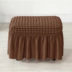 Footstool Cover Ottoman Cover Elastic Seersucker Skirted Stretch Washable Square Home Decor