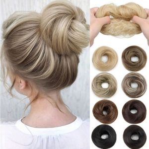 DIRKI Elegant Messy Hair Bun Hairpiece Elastic Rubber Band Synthetic Straight Updo Chignon Fashion Scrunchie Flower Bun Head Wig for Women