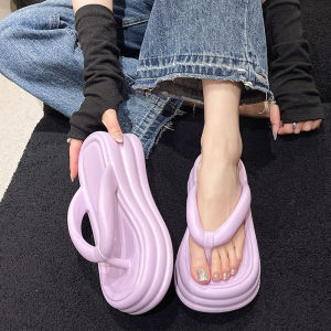 [Free Shipping] Womens Summer High-Heeled Flip-Flops Eva Thick-Soled Height-Increasing Beach Wedge Sandals
