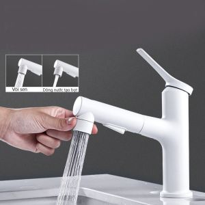 Vòi lavabo rửa mặt nóng lạnh màu đen vòi lavabo dây rút