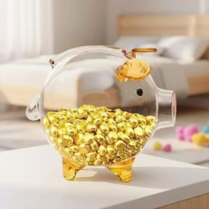 Golden Bean Transparent Piggy Bank Cute Glass Decoration Childrens Gift